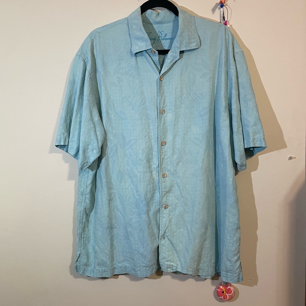 Tommy‎ Bahama Silk Camp Shirt Men's Camp Shirt Blue color X-Large